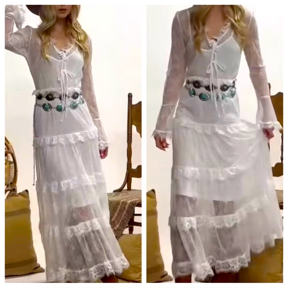 Boho Elegant White Lace Maxi Dress